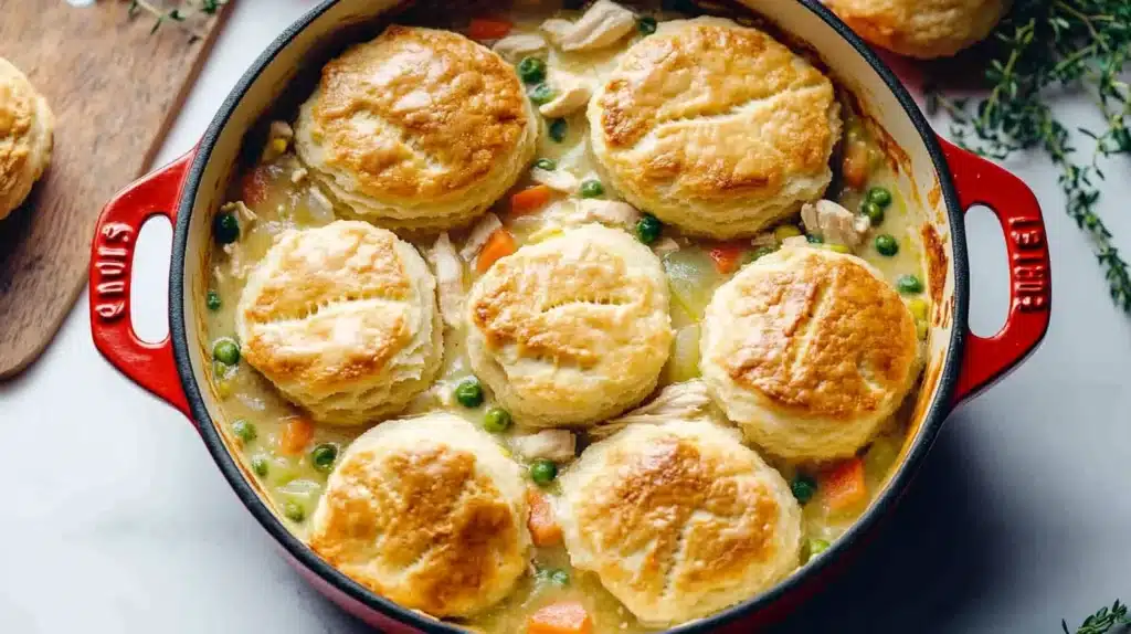 easy chicken pot pie with biscuits 02