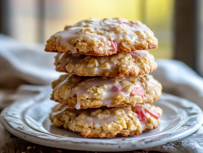 rhubarb oatmeal cookies with lemon glaze